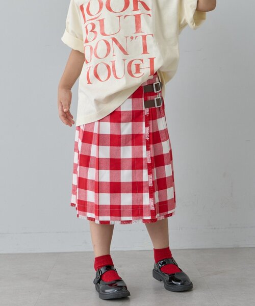 CIAOPANIC TYPY(チャオパニックティピー)の「【KIDS】プリーツミモレ丈チェックスカート(スカート・キッズ・ブルー/レッド/カーキ・X-LARGE/MEDIUM/LARGE/XX-LARGE)」の1枚目の写真