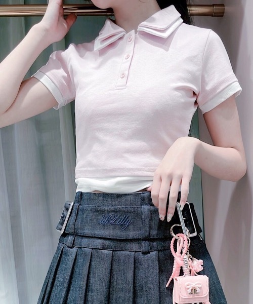 lilLilly(リルリリー)の「レイヤードポロシャツ(ポロシャツ・レディース・ブラック/ブルー/ピンク・FREE)」の3枚目の写真