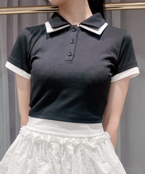 lilLilly(リルリリー)の「レイヤードポロシャツ(ポロシャツ・レディース・ブラック/ブルー/ピンク・FREE)」の1枚目の写真