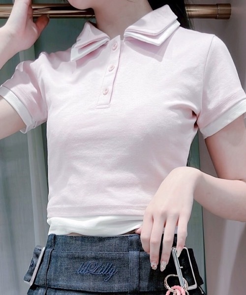 lilLilly(リルリリー)の「レイヤードポロシャツ(ポロシャツ・レディース・ブラック/ブルー/ピンク・FREE)」の5枚目の写真