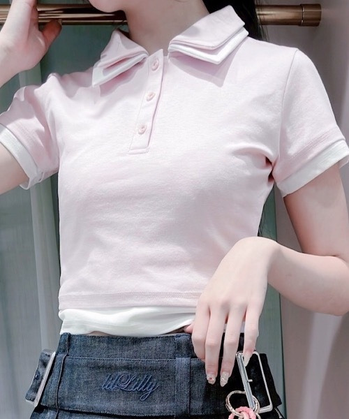 lilLilly(リルリリー)の「レイヤードポロシャツ(ポロシャツ・レディース・ブラック/ブルー/ピンク・FREE)」の7枚目の写真