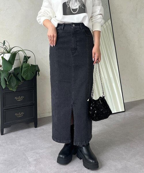 prose verse(プロズヴェール)の「ストレッチデニムナロースカート(デニムスカート・レディース・ブラック/サックスブルー・LARGE/PL/PM/MEDIUM)」の1枚目の写真