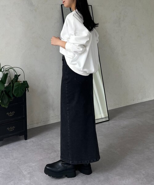 prose verse(プロズヴェール)の「ストレッチデニムナロースカート(デニムスカート・レディース・ブラック/サックスブルー・LARGE/PL/PM/MEDIUM)」の4枚目の写真