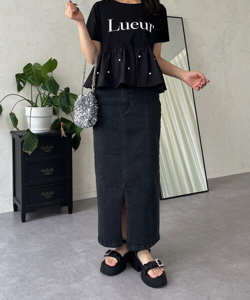 prose verse(プロズヴェール)の「ストレッチデニムナロースカート(デニムスカート・レディース・ブラック/サックスブルー・LARGE/PL/PM/MEDIUM)」の5枚目の写真