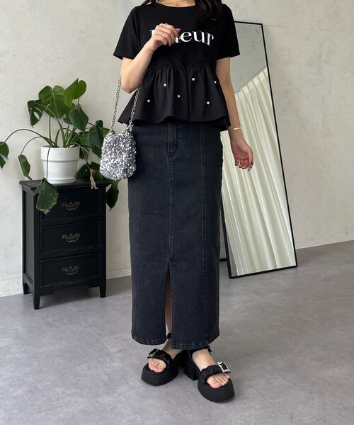 prose verse(プロズヴェール)の「ストレッチデニムナロースカート(デニムスカート・レディース・ブラック/サックスブルー・LARGE/PL/PM/MEDIUM)」の6枚目の写真