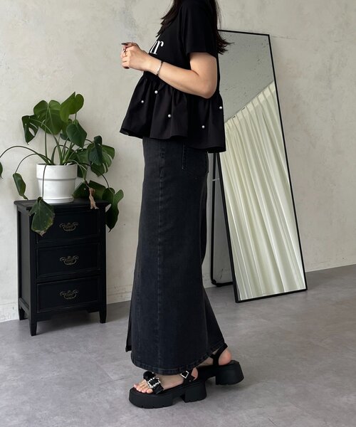 prose verse(プロズヴェール)の「ストレッチデニムナロースカート(デニムスカート・レディース・ブラック/サックスブルー・LARGE/PL/PM/MEDIUM)」の8枚目の写真