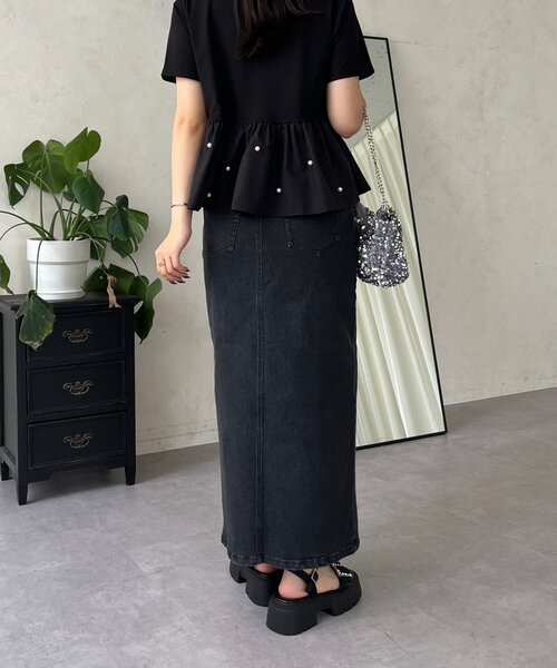 prose verse(プロズヴェール)の「ストレッチデニムナロースカート(デニムスカート・レディース・ブラック/サックスブルー・LARGE/PL/PM/MEDIUM)」の9枚目の写真