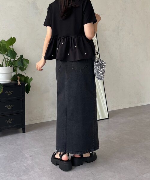 prose verse(プロズヴェール)の「ストレッチデニムナロースカート(デニムスカート・レディース・ブラック/サックスブルー・LARGE/PL/PM/MEDIUM)」の10枚目の写真