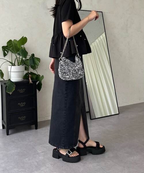 prose verse(プロズヴェール)の「ストレッチデニムナロースカート(デニムスカート・レディース・ブラック/サックスブルー・LARGE/PL/PM/MEDIUM)」の11枚目の写真