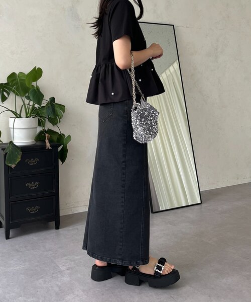 prose verse(プロズヴェール)の「ストレッチデニムナロースカート(デニムスカート・レディース・ブラック/サックスブルー・LARGE/PL/PM/MEDIUM)」の12枚目の写真