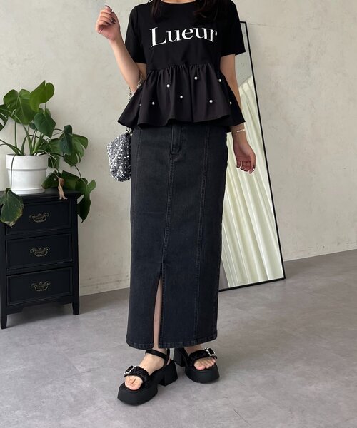 prose verse(プロズヴェール)の「ストレッチデニムナロースカート(デニムスカート・レディース・ブラック/サックスブルー・LARGE/PL/PM/MEDIUM)」の13枚目の写真