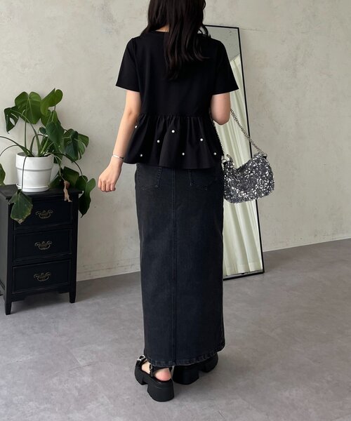 prose verse(プロズヴェール)の「ストレッチデニムナロースカート(デニムスカート・レディース・ブラック/サックスブルー・LARGE/PL/PM/MEDIUM)」の14枚目の写真