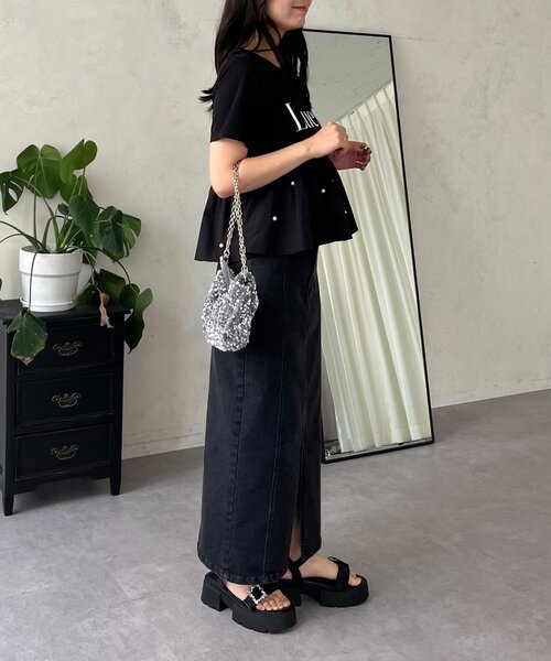 prose verse(プロズヴェール)の「ストレッチデニムナロースカート(デニムスカート・レディース・ブラック/サックスブルー・LARGE/PL/PM/MEDIUM)」の15枚目の写真