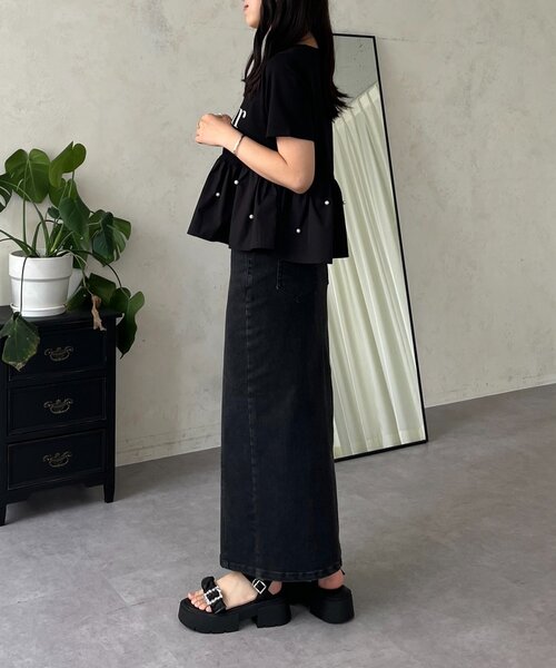 prose verse(プロズヴェール)の「ストレッチデニムナロースカート(デニムスカート・レディース・ブラック/サックスブルー・LARGE/PL/PM/MEDIUM)」の18枚目の写真