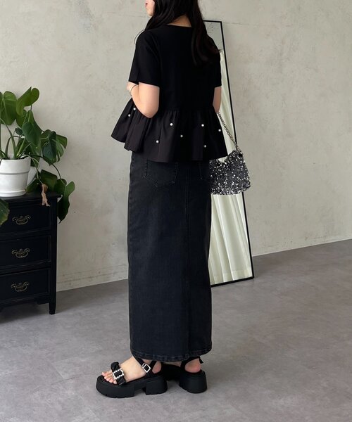 prose verse(プロズヴェール)の「ストレッチデニムナロースカート(デニムスカート・レディース・ブラック/サックスブルー・LARGE/PL/PM/MEDIUM)」の19枚目の写真