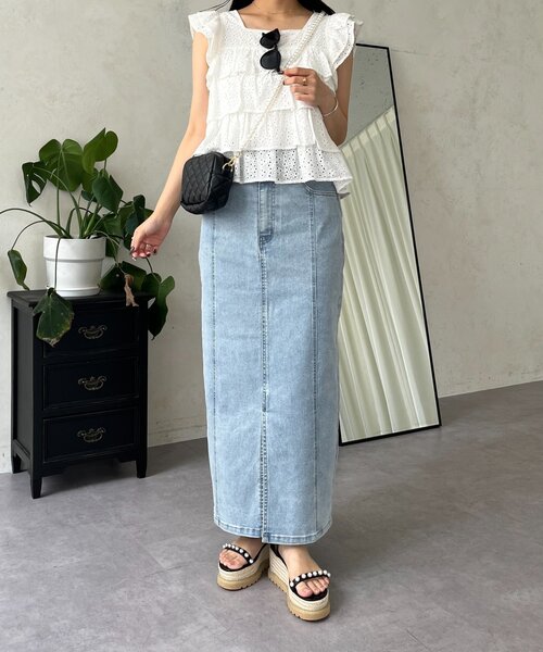 プロズヴェール デニムスカート ストレッチデニムナロースカート（デニムスカート）｜prose verse