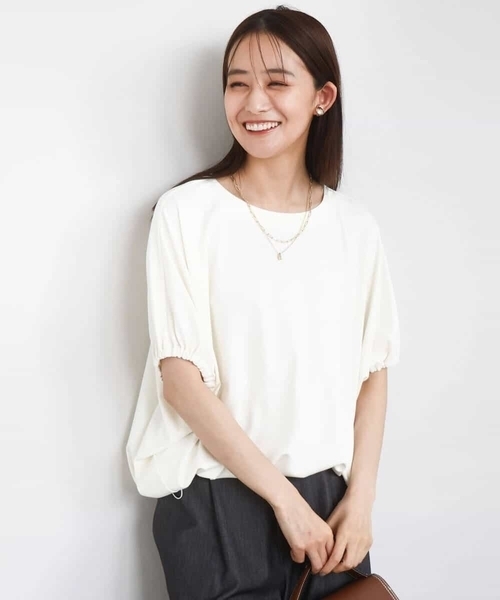 MK MICHEL KLEIN（エムケーミッシェルクラン）の「ドロストデザインドルマンスリーブカットソー/UVカット/接触冷感/洗える（Tシャツ/カットソー・レディース・ブラウン/アイボリー/ライトブルー・38）」の19枚目の写真