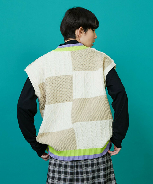 FRAPBOIS（フラボア）の「ケーブベスト（ベスト・レディース・オフホワイト/ネイビー・1/2）」の14枚目の写真