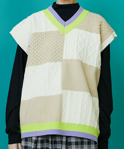 FRAPBOIS（フラボア）の「ケーブベスト（ベスト・レディース・オフホワイト/ネイビー・1/2）」の13枚目の写真