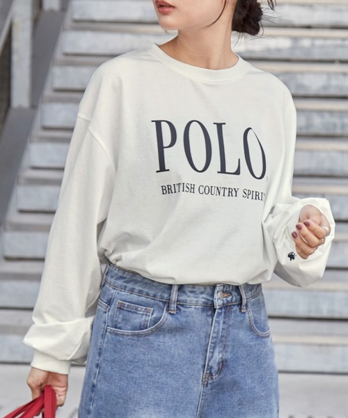 POLO BCS（ポロ ビーシーエス）の「POLO BCS /ポロビーシーエス 別注 ワンポイント刺繍 クラシックロゴプリント オーバーサイズ アソート長袖カットソー（Tシャツ/カットソー・レディース・ネイビー/スミクロ/ワイン/オフホワイト/ネイビー系/グレー系・M/L）」の7枚目の写真
