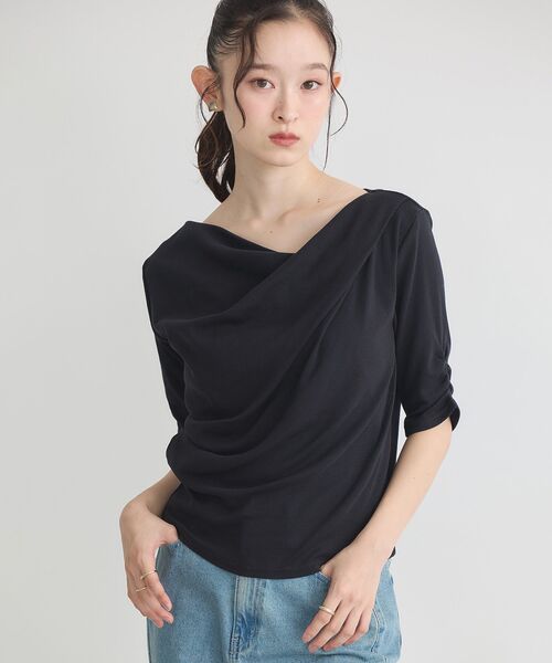 earth music&ecology（アースミュージックアンドエコロジー）の「ドレープデザインカットソー（Tシャツ/カットソー・レディース・ブラック/オフホワイト/ブラウン・FREE）」の16枚目の写真