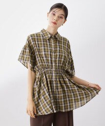 チェック柄チュニックブラウス