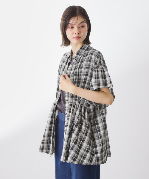 Pal'las Palace ビッグチェック ギャザー シャツチュニック 日本製 Pal'las Palace ビッグチェック ギャザー シャツチュニック 日本製