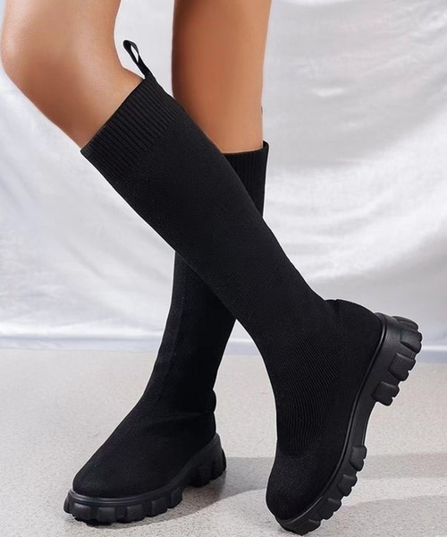 c.u.l（シーユーエル）の「厚底 トラックソール ストレッチロングブーツ culs147（ブーツ・レディース・アイボリー/ブラック・39/38/37/36）」の3枚目の写真