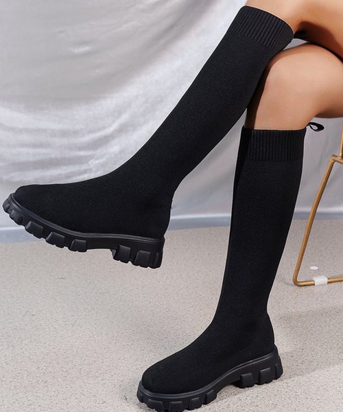 c.u.l（シーユーエル）の「厚底 トラックソール ストレッチロングブーツ culs147（ブーツ・レディース・アイボリー/ブラック・39/38/37/36）」の4枚目の写真