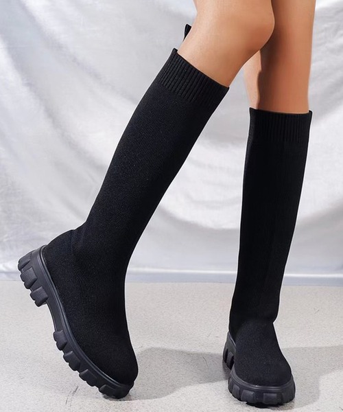 c.u.l（シーユーエル）の「厚底 トラックソール ストレッチロングブーツ culs147（ブーツ・レディース・アイボリー/ブラック・39/38/37/36）」の5枚目の写真