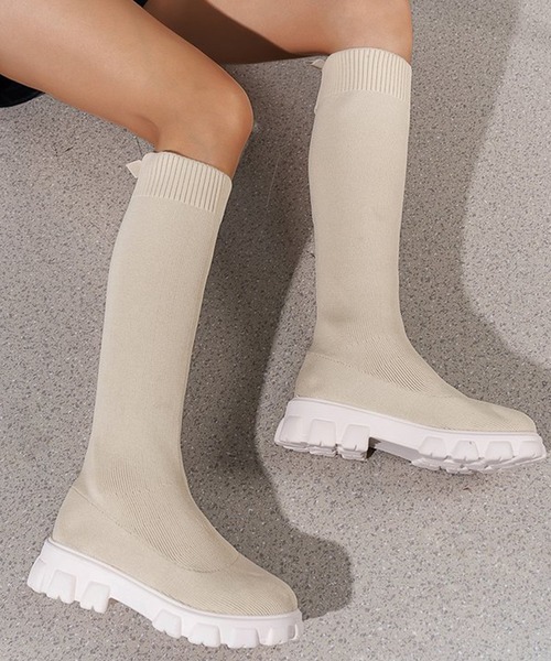 c.u.l（シーユーエル）の「厚底 トラックソール ストレッチロングブーツ culs147（ブーツ・レディース・アイボリー/ブラック・39/38/37/36）」の6枚目の写真