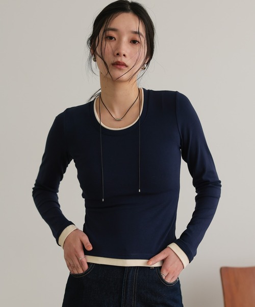 attiree(アティレー)の「レイヤード風カットソー(Tシャツ/カットソー・レディース・ブラック/グレー/ネイビー/ホワイト・MEDIUM)」の4枚目の写真