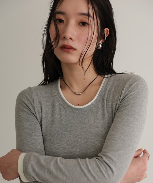 attiree(アティレー)の「レイヤード風カットソー(Tシャツ/カットソー・レディース・ブラック/グレー/ネイビー/ホワイト・MEDIUM)」の1枚目の写真