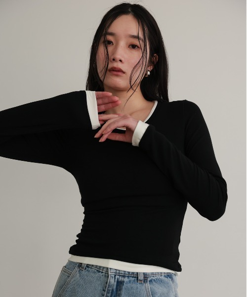 attiree(アティレー)の「レイヤード風カットソー(Tシャツ/カットソー・レディース・ブラック/グレー/ネイビー/ホワイト・MEDIUM)」の3枚目の写真
