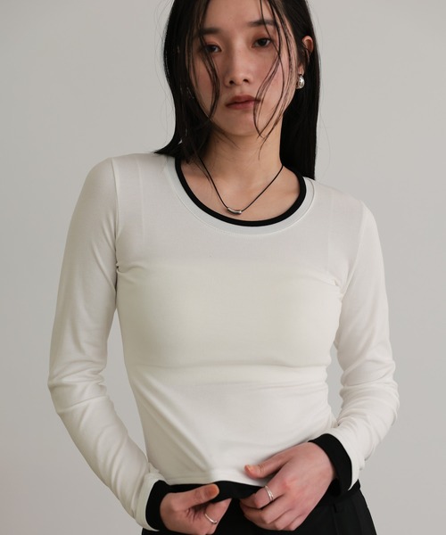 attiree(アティレー)の「レイヤード風カットソー(Tシャツ/カットソー・レディース・ブラック/グレー/ネイビー/ホワイト・MEDIUM)」の8枚目の写真