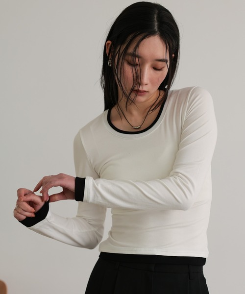 attiree(アティレー)の「レイヤード風カットソー(Tシャツ/カットソー・レディース・ブラック/グレー/ネイビー/ホワイト・MEDIUM)」の9枚目の写真