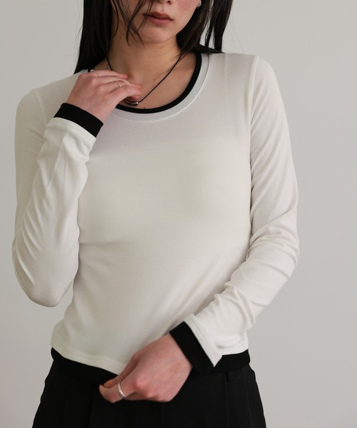 attiree(アティレー)の「レイヤード風カットソー(Tシャツ/カットソー・レディース・ブラック/グレー/ネイビー/ホワイト・MEDIUM)」の13枚目の写真