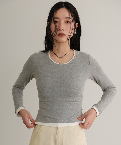 attiree(アティレー)の「レイヤード風カットソー(Tシャツ/カットソー・レディース・ブラック/グレー/ネイビー/ホワイト・MEDIUM)」の14枚目の写真