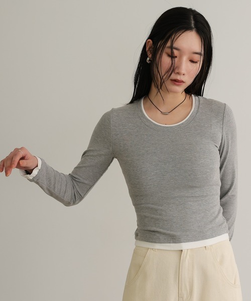 attiree(アティレー)の「レイヤード風カットソー(Tシャツ/カットソー・レディース・ブラック/グレー/ネイビー/ホワイト・MEDIUM)」の16枚目の写真