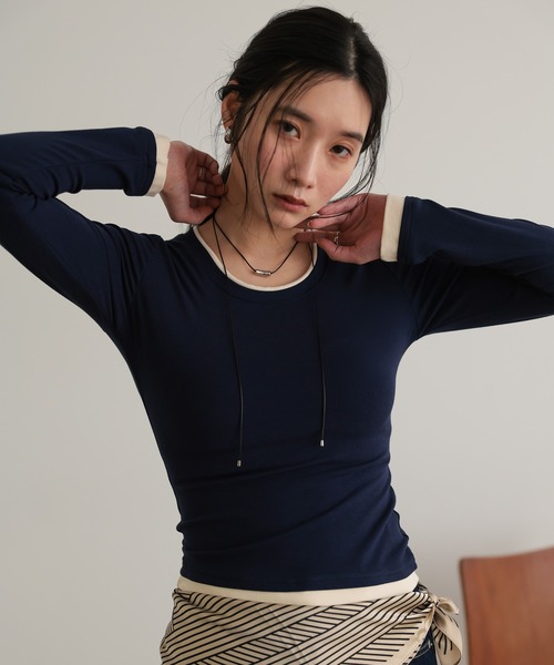 attiree(アティレー)の「レイヤード風カットソー(Tシャツ/カットソー・レディース・ブラック/グレー/ネイビー/ホワイト・MEDIUM)」の19枚目の写真