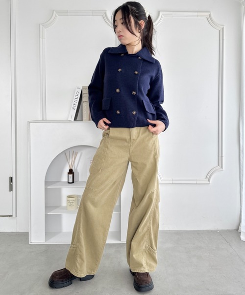 セール】ダブルボタン襟付きニットカーディガン（ニット/セーター