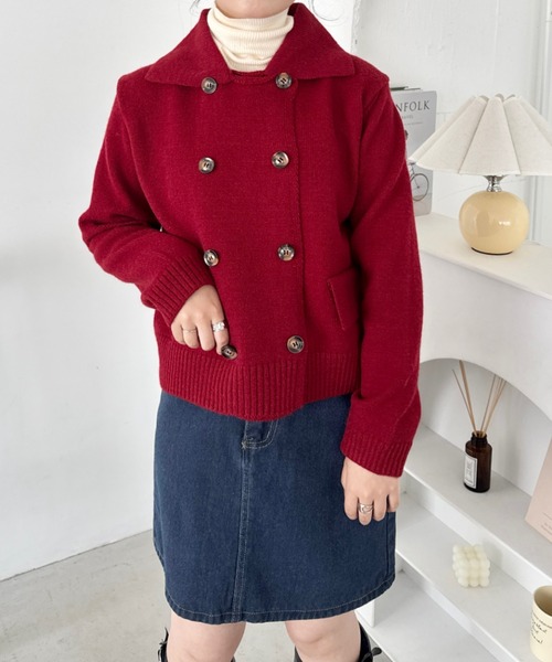 美品☆ ダブスタ　ロゴニットカーディガン　赤　フリーサイズ レトロポップなフリルニットカーディガン | Fancy ☆World