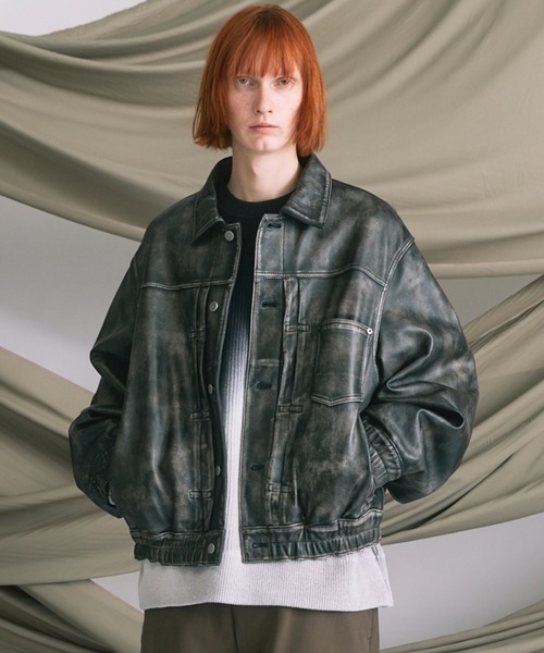 UNISEX》Sheep Leather Trucker Jacket/シープレザーGジャン【MAISON
