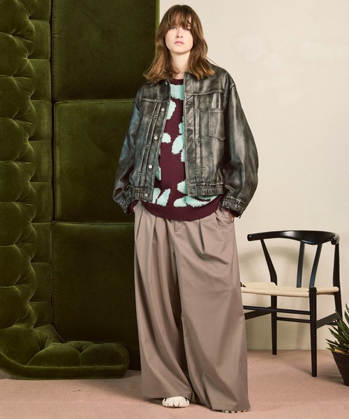 MAISON SPECIAL（メゾンスペシャル）の「《UNISEX》Sheep Leather Trucker Jacket/シープレザーGジャン【MAISON SPECIAL/メゾンスペシャル】（ブルゾン・メンズ・ブラック/ダークブラック・0/1/2）」の4枚目の写真