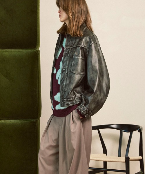 UNISEX》Sheep Leather Trucker Jacket/シープレザーGジャン【MAISON