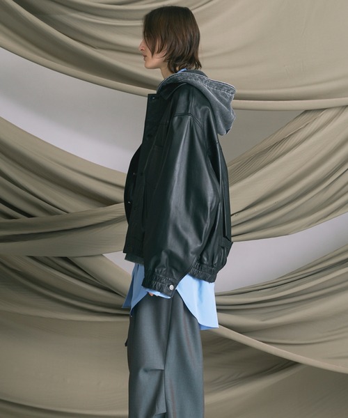 MAISON SPECIAL（メゾンスペシャル）の「《UNISEX》Sheep Leather Trucker Jacket/シープレザーGジャン【MAISON SPECIAL/メゾンスペシャル】（ブルゾン・メンズ・ブラック/ダークブラック・0/1/2）」の20枚目の写真