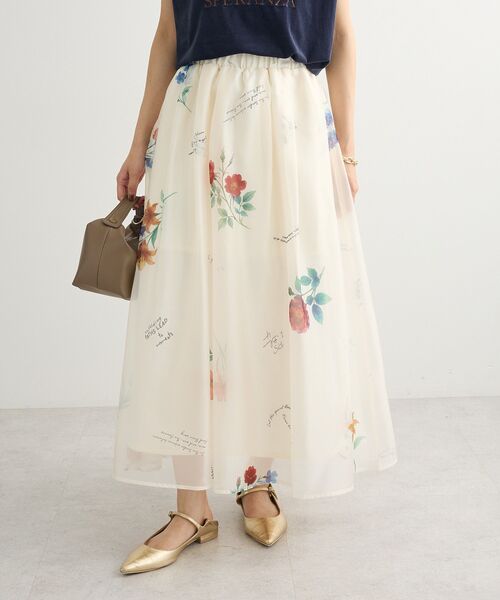 Sugar spoon（シュガースプーン）の「・SUGAR SPOON フラワーptシアーフレアスカート（スカート・レディース・アイボリー/ブラック/グレイッシュベージュ・FREE）」の2枚目の写真