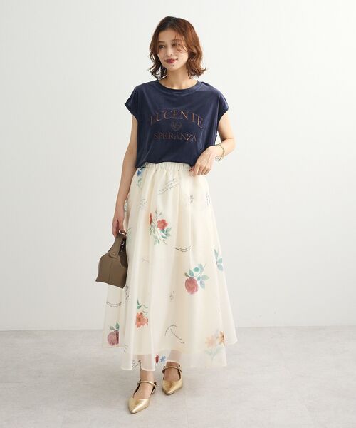 Sugar spoon（シュガースプーン）の「・SUGAR SPOON フラワーptシアーフレアスカート（スカート・レディース・アイボリー/ブラック/グレイッシュベージュ・FREE）」の9枚目の写真