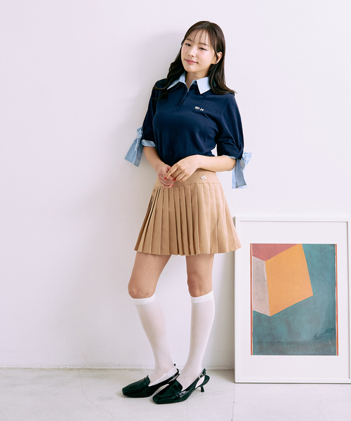 Mi-je(ミジェ)の「ロゴプレートプリーツスカート【韓国ファッション】(スカート・レディース・ベージュ/グレー・S/M)」の4枚目の写真