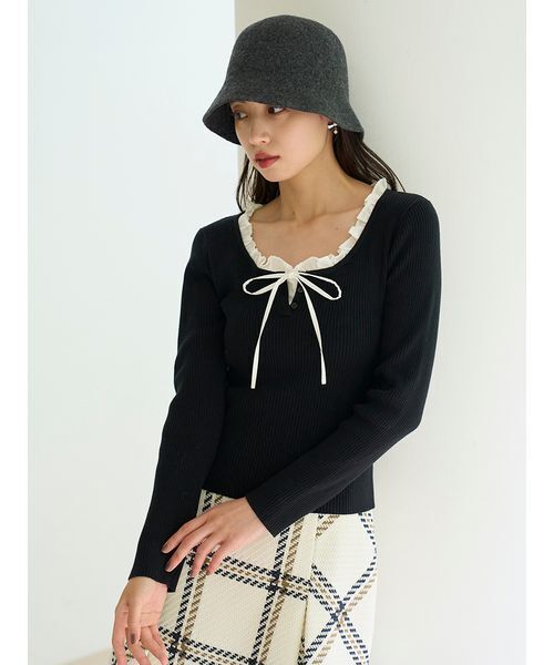 SNIDEL 新品タグ付 フリルドッキングニットプルオーバー フリルドッキングニットプルオーバー（ニット/セーター